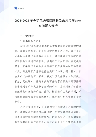 2024-2025年今矿采选项目现状及未来发展总体方向深入分析