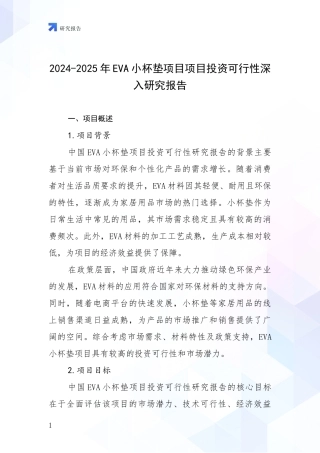 2024-2025年EVA小杯垫项目项目投资可行性深入研究报告