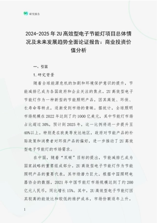 2024-2025年2U高效型电子节能灯项目总体情况及未来发展趋势全面论证报告：商业投资价值分析