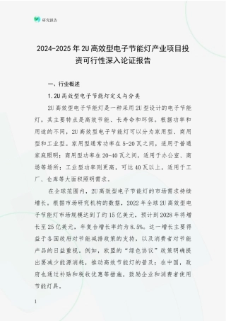 2024-2025年2U高效型电子节能灯产业项目投资可行性深入论证报告