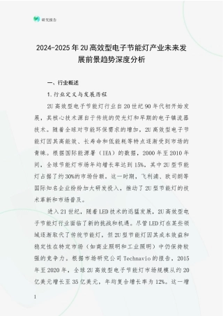2024-2025年2U高效型电子节能灯产业未来发展前景趋势深度分析