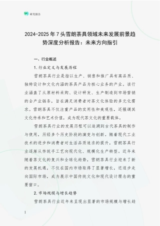 2024-2025年7头雪朗茶具领域未来发展前景趋势深度分析报告：未来方向指引