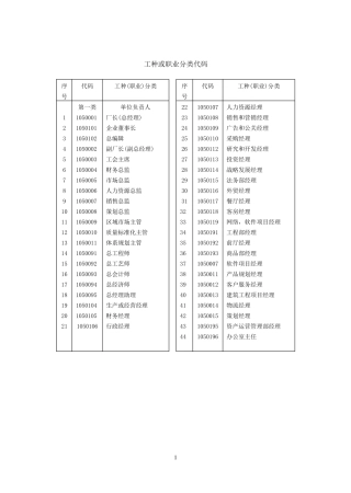 工种或职业分类代码