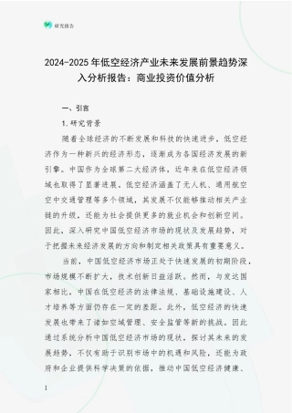 2024-2025年低空经济产业未来发展前景趋势深入分析报告：商业投资价值分析