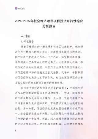 2024-2025年低空经济项目项目投资可行性综合分析报告