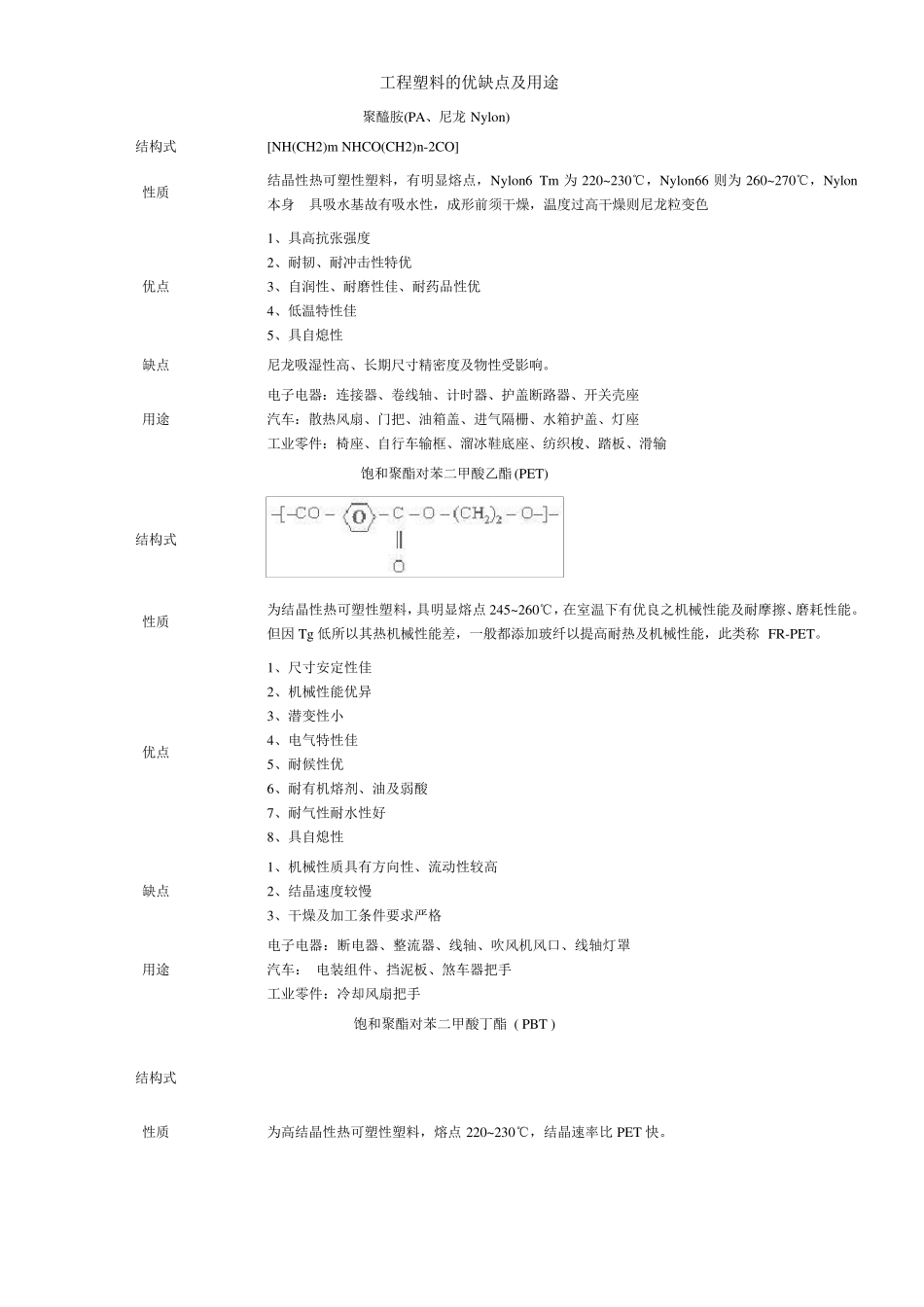 工程塑料的优缺点及用途_第1页