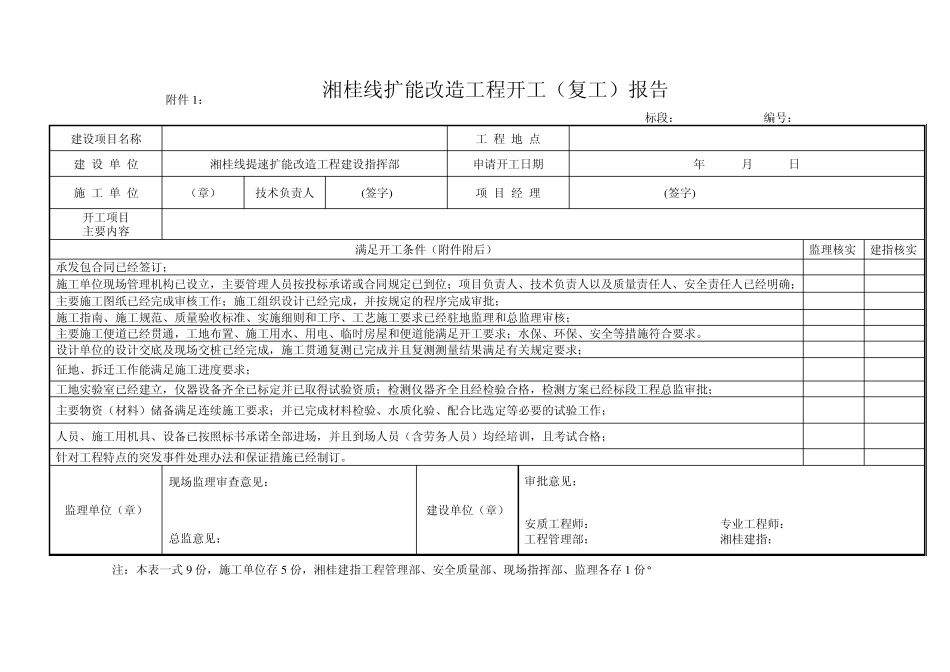 工程开工报告用表及排列顺序_第1页
