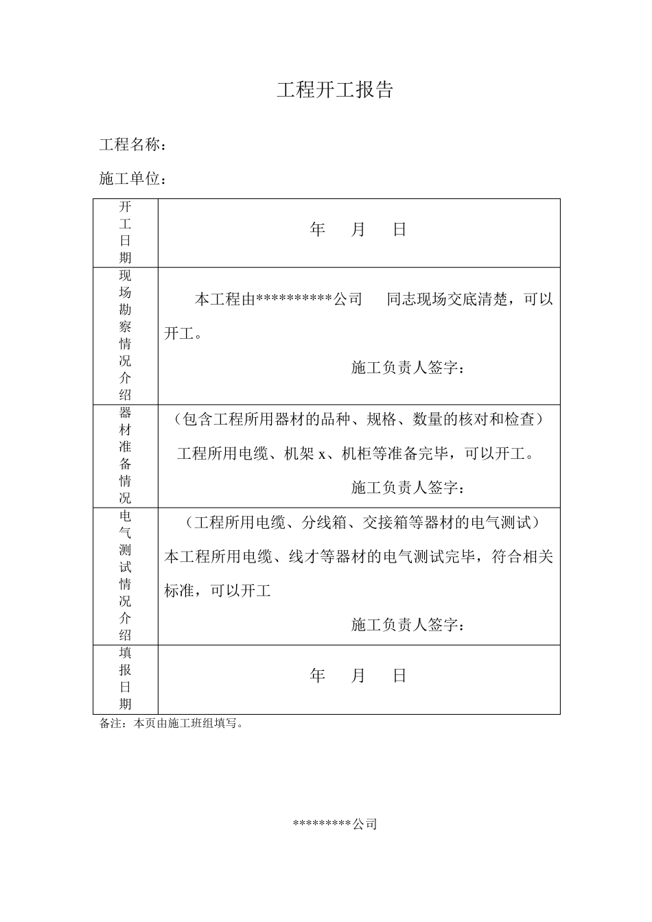 工程开工报告等模板_第1页