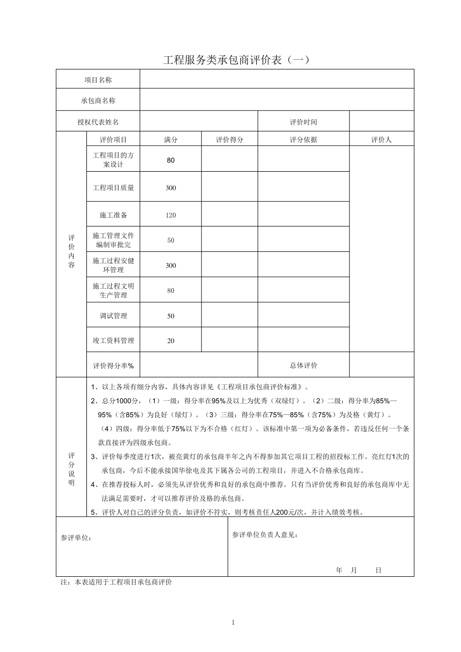 工程或服务类承包商评价表00_第1页