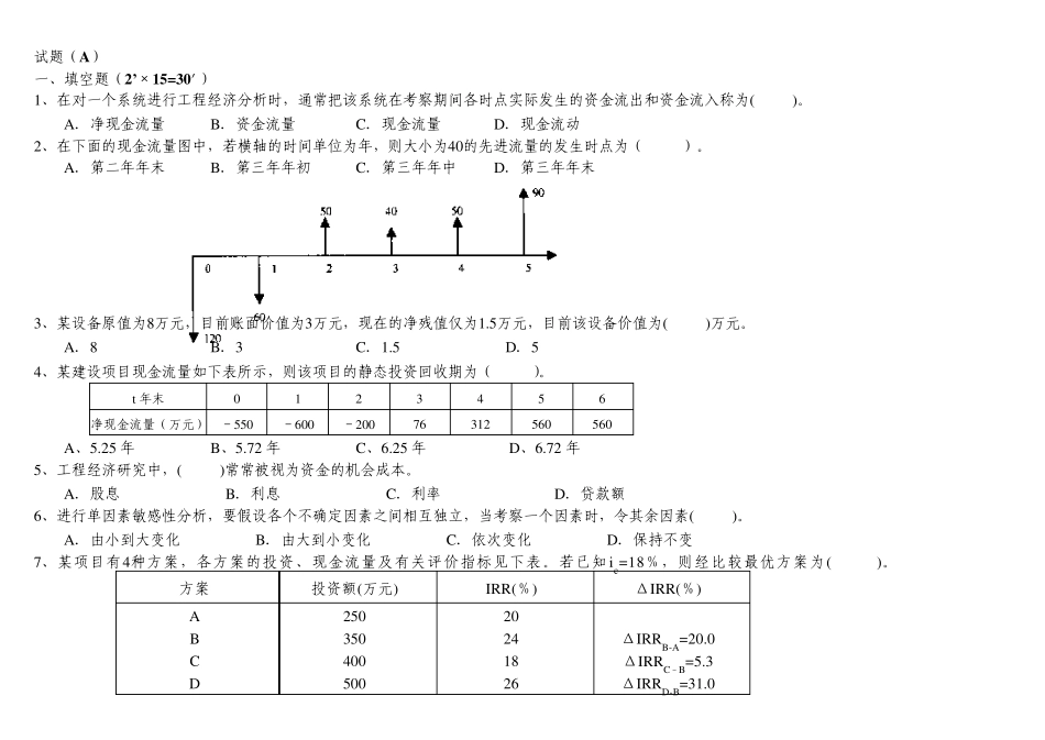工程技术经济学试题及答案_第1页