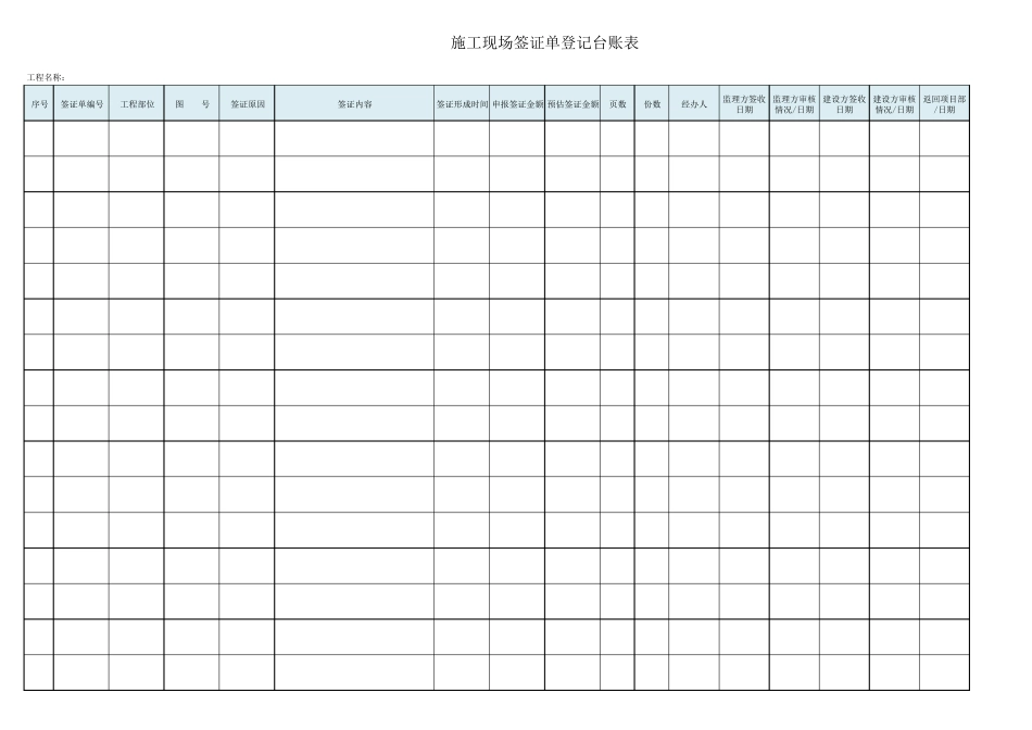工程施工签证单登记台账表_第1页
