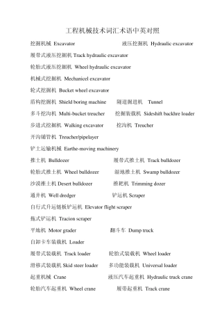 工程机械技术词汇中英对照