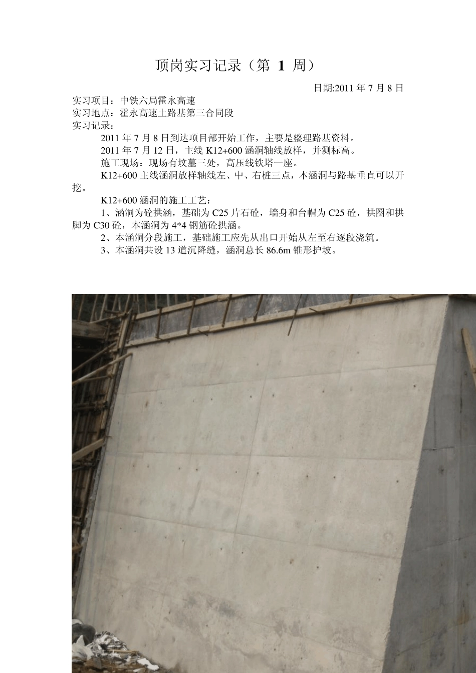 工程测量路桥施工顶岗实习记录_第1页