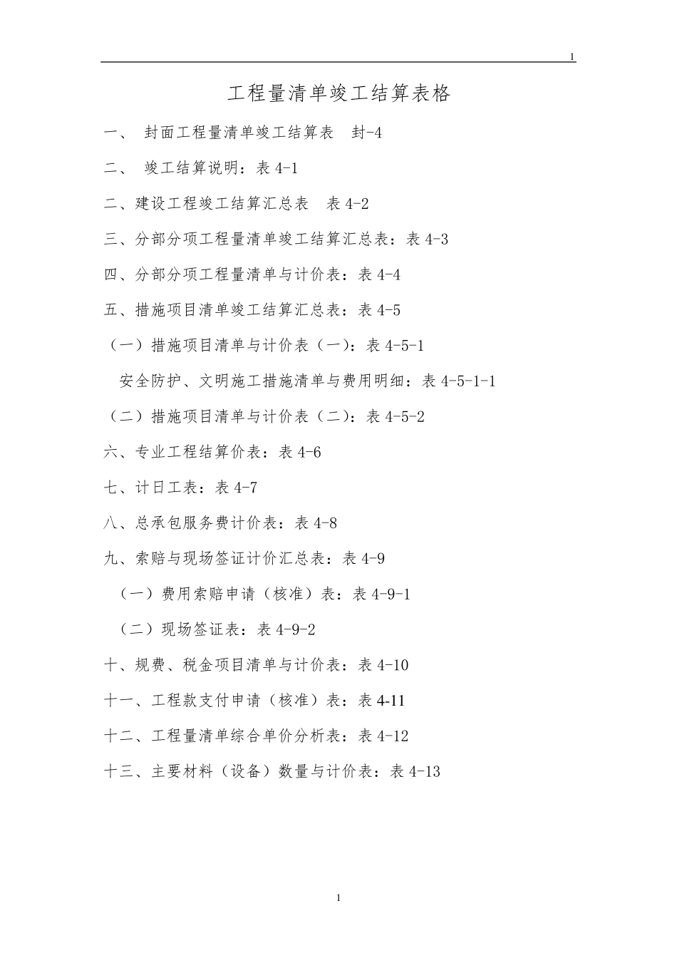 工程清单竣工结算表格_第1页