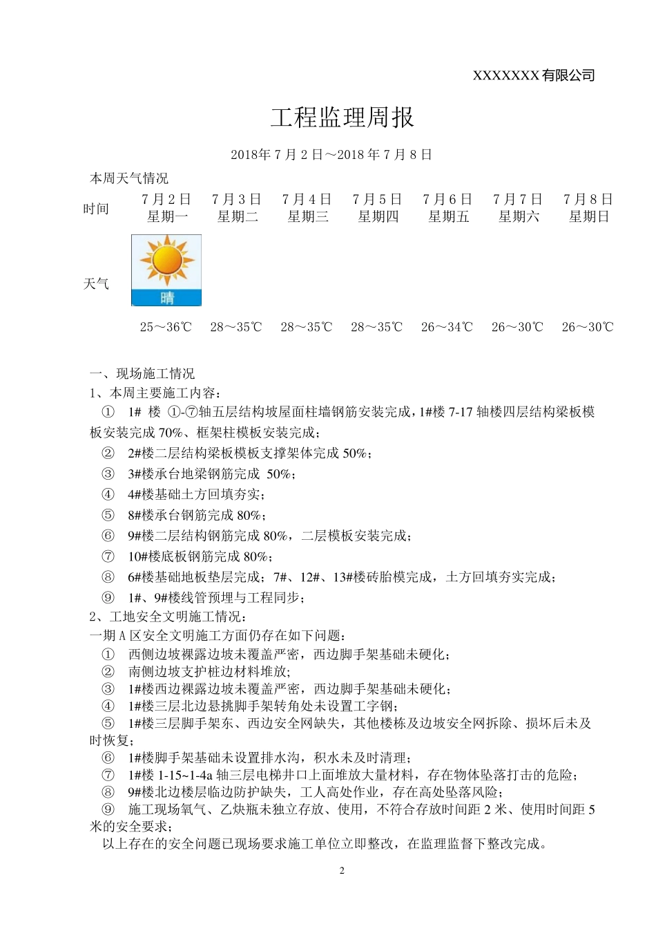 工程监理周报样板_第2页