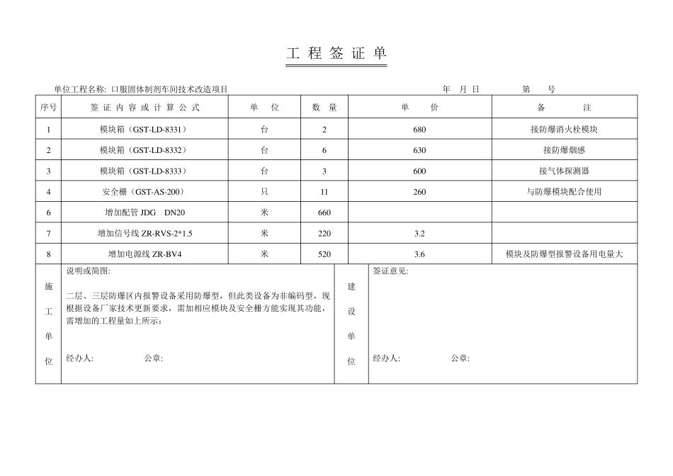 工程签证单模板_第1页