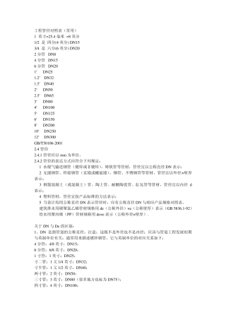 工程管径对照表(常用)