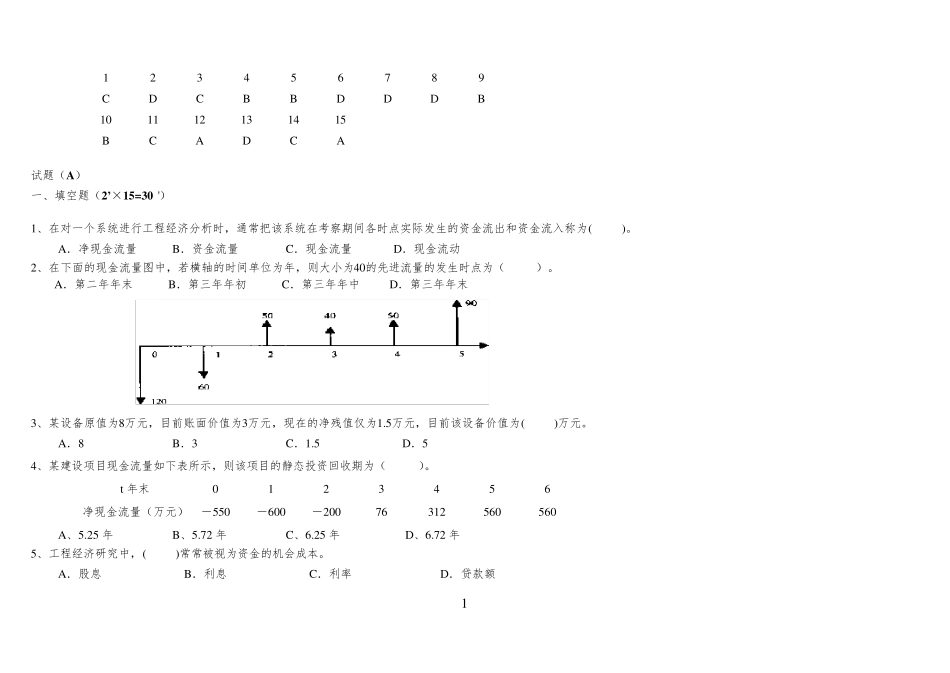 工程经济学试题及答案(复习参考_)_第1页