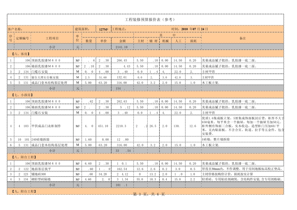 工程装修预算报价表_第3页
