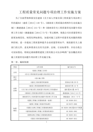 工程质量常见问题专项治理工作实施方案(房建部分)