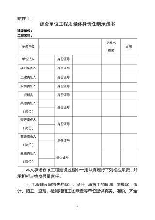 工程质量责任承诺书：