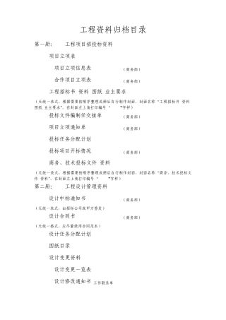 工程资料归档目录简单