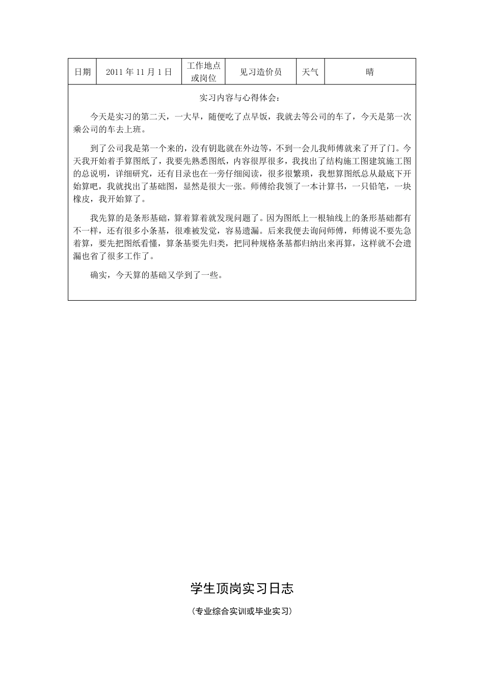 工程造价专业实习日记_第2页