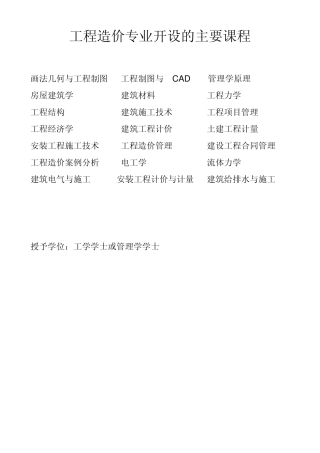 工程造价专业开设的主要课程