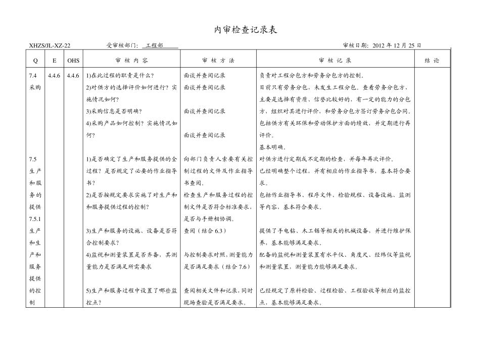 工程部内审检查表1_第2页