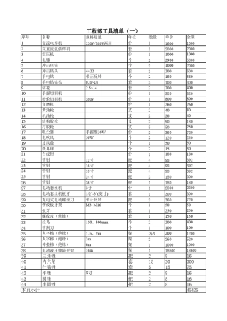 工程部工具清单
