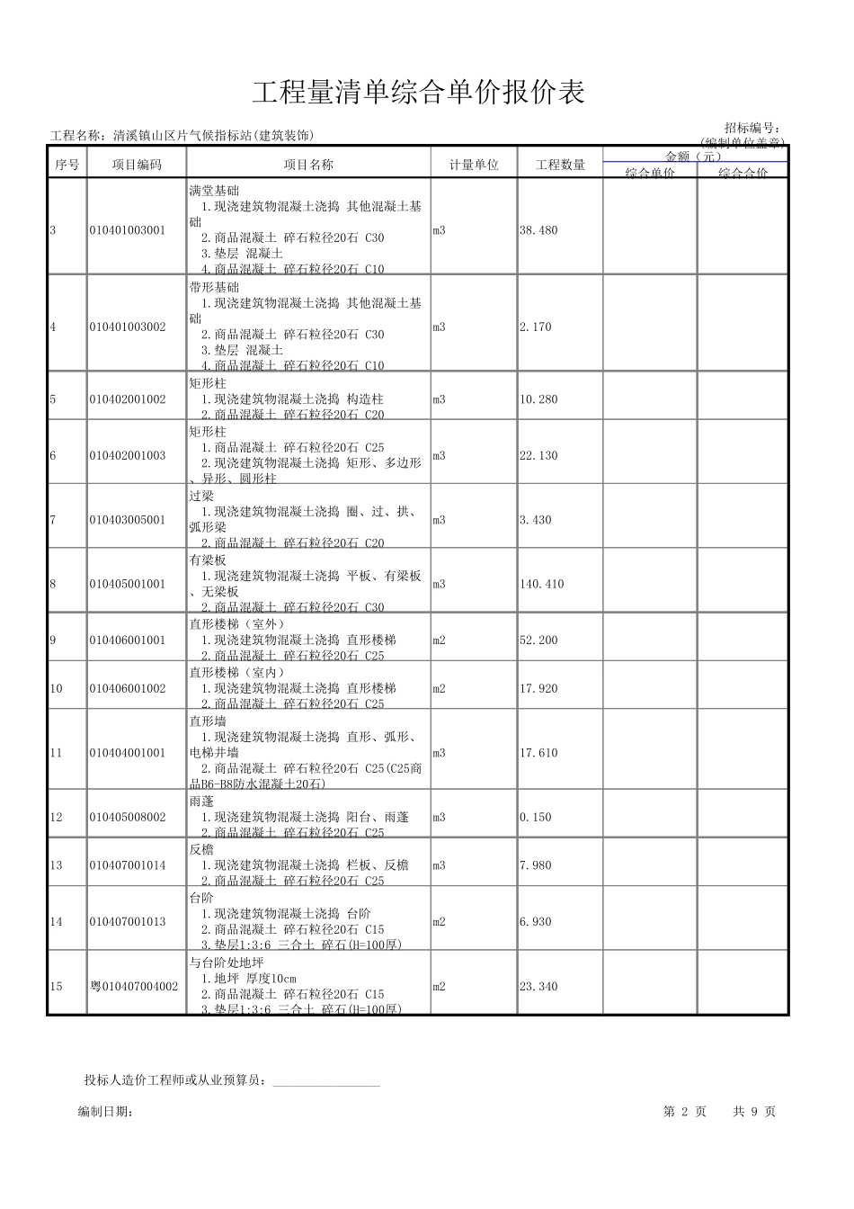 工程量清单综合单价报价表_第2页