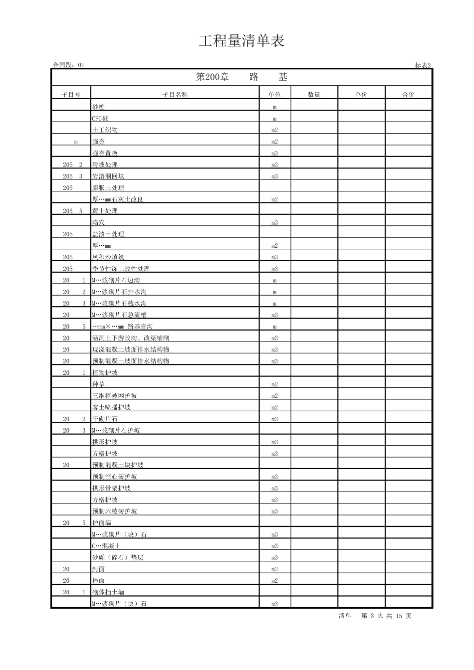 工程量清单表格_第3页