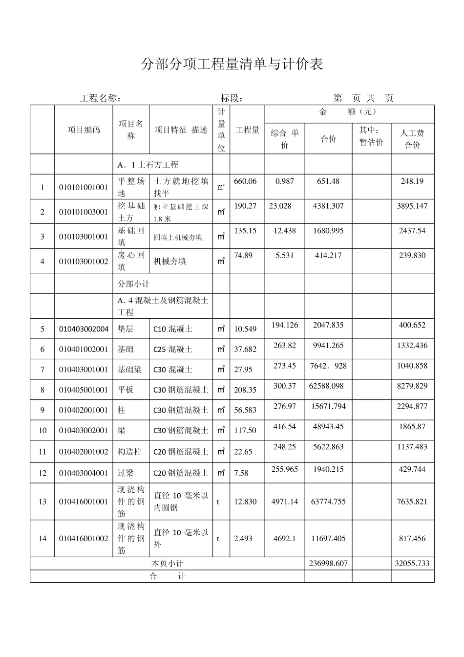 工程量清单计价表_第2页