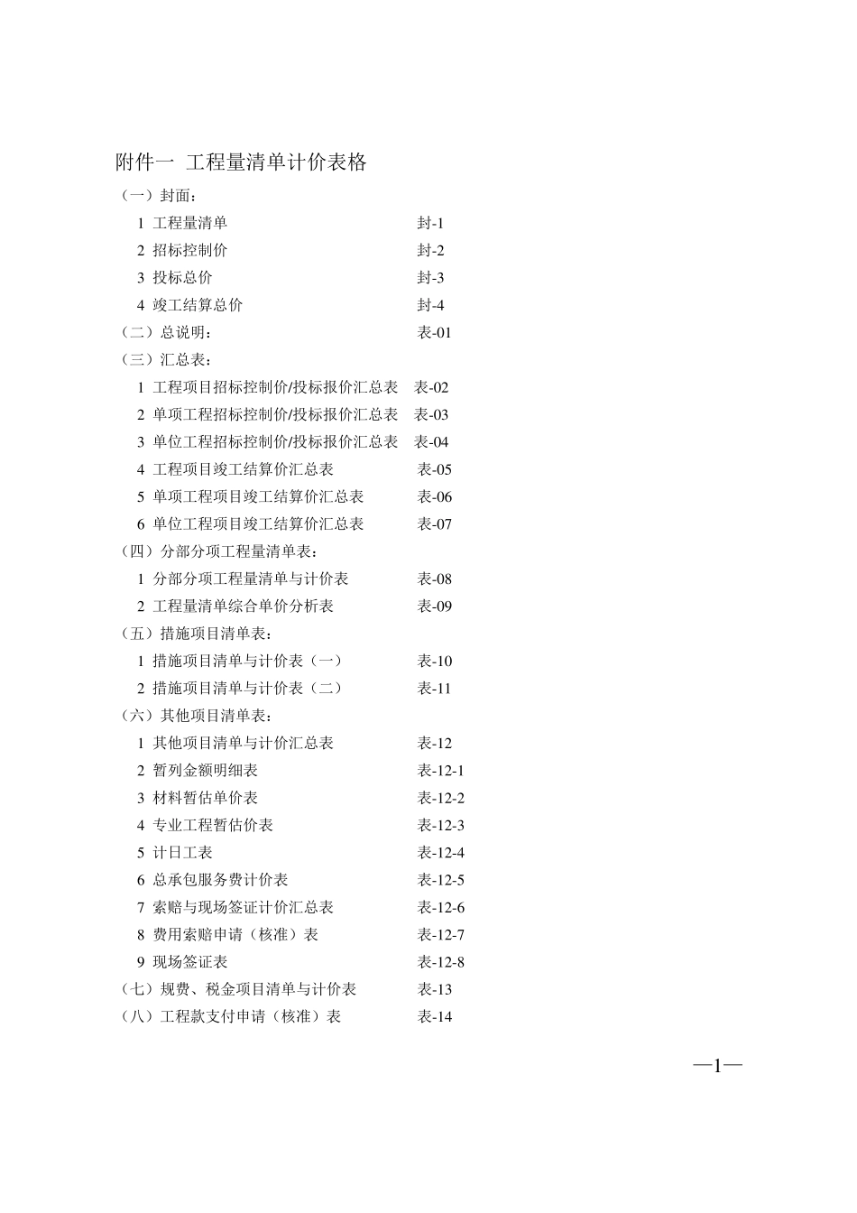 工程量清单计价表格_第1页