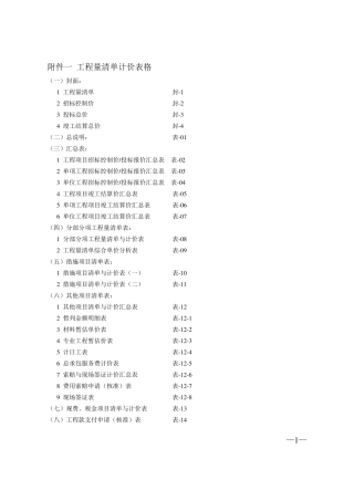 工程量清单计价表格