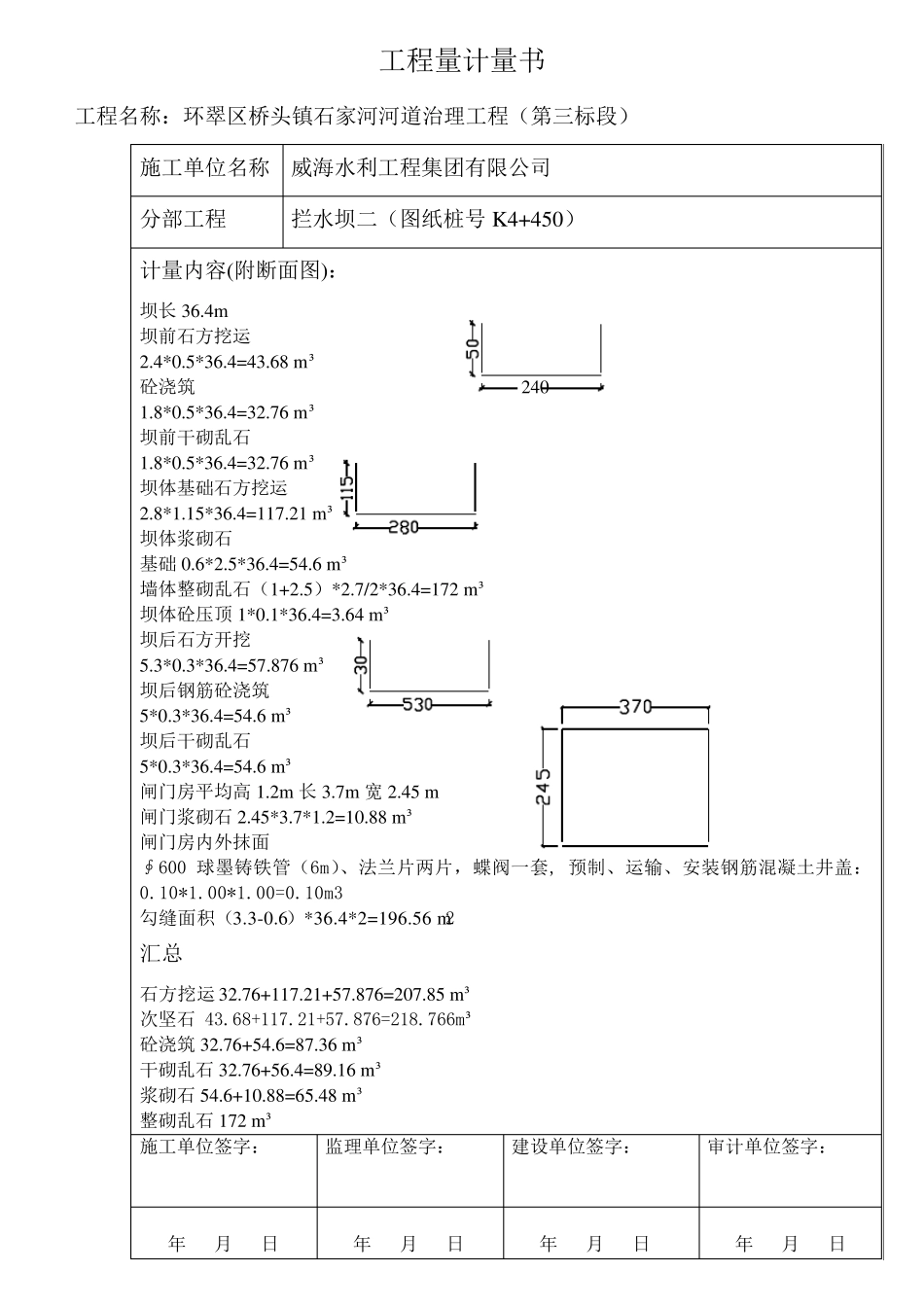 工程量计量表格_第1页