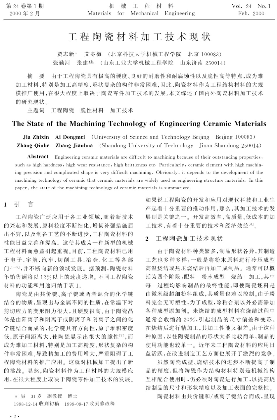 工程陶瓷材料加工技术现状_第1页