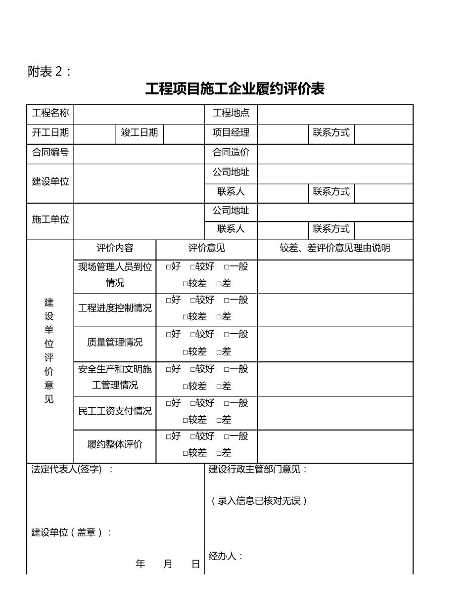 工程项目建设单位履约评价表_第3页