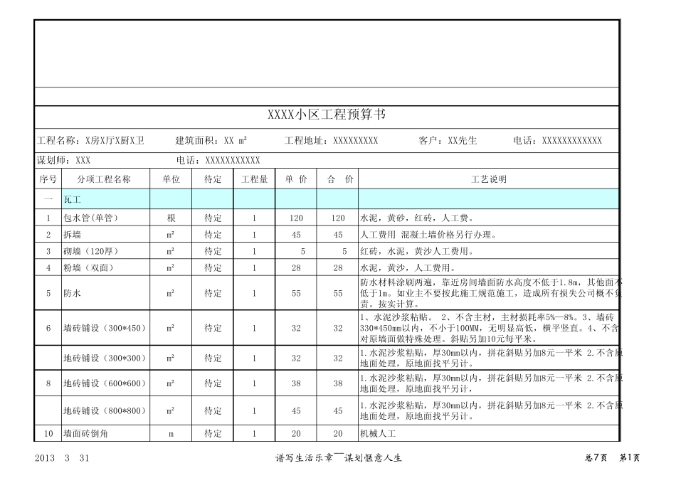 工程预算书样本_第1页