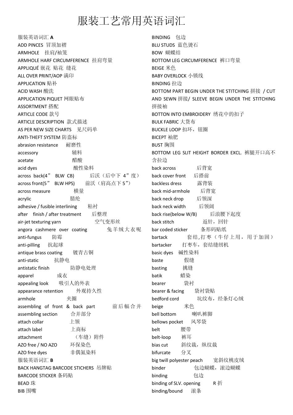 工艺单常用单词_第1页