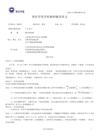 整式的加减讲义(钱伟杰)