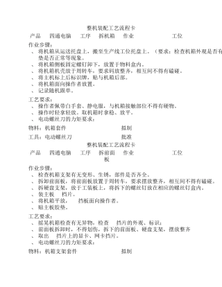 整机装配工艺流程卡
