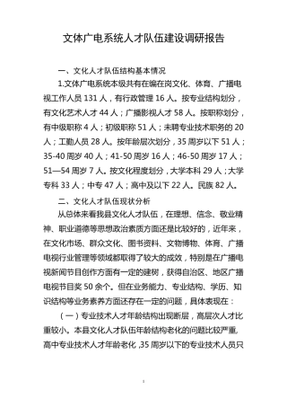 文体广电系统人才队伍建设调研报告