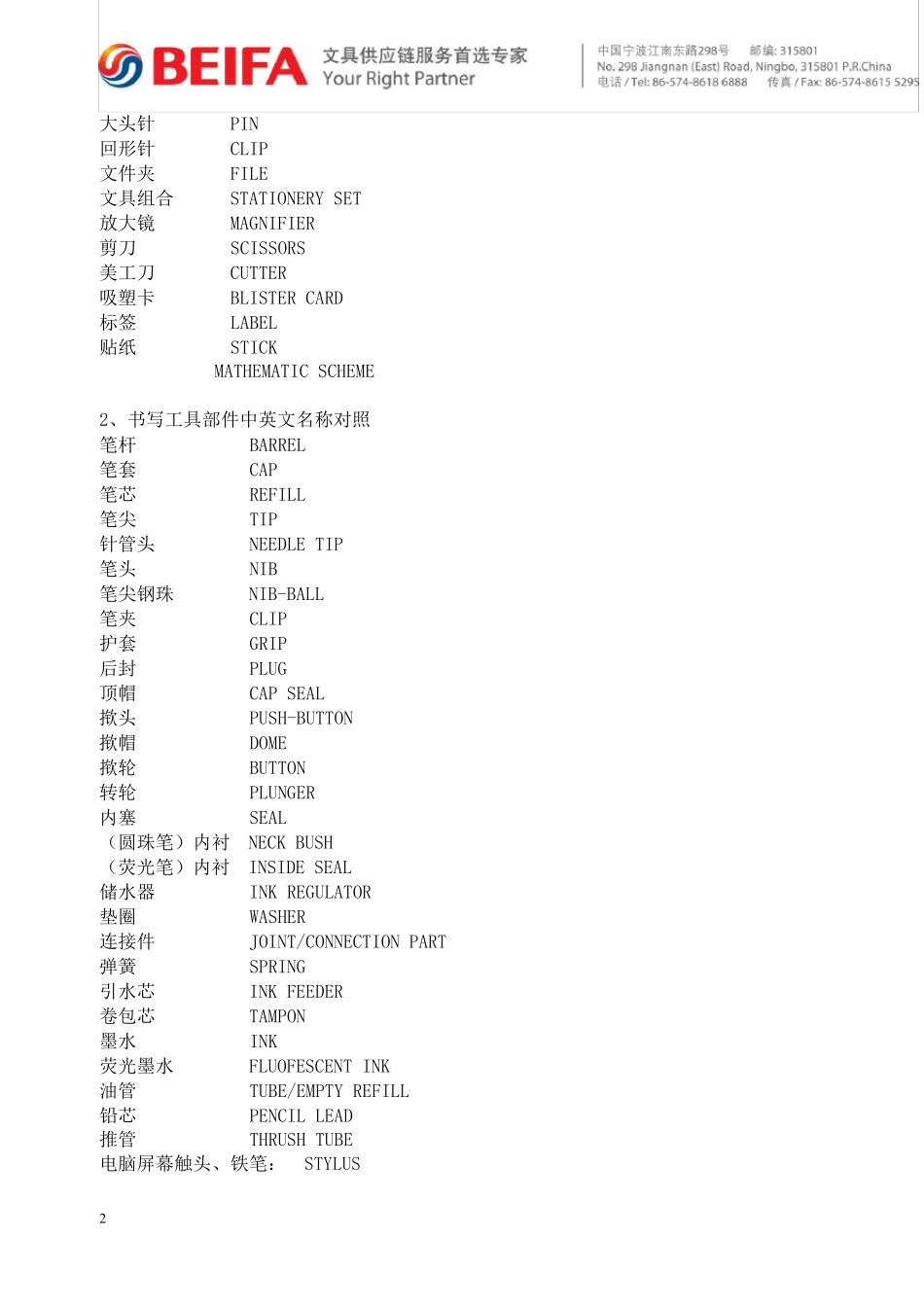 文具术语中英文对照说明_第2页