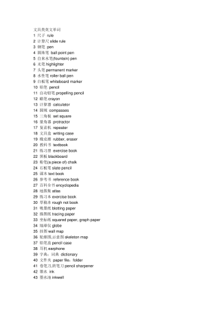 文具类英文单词