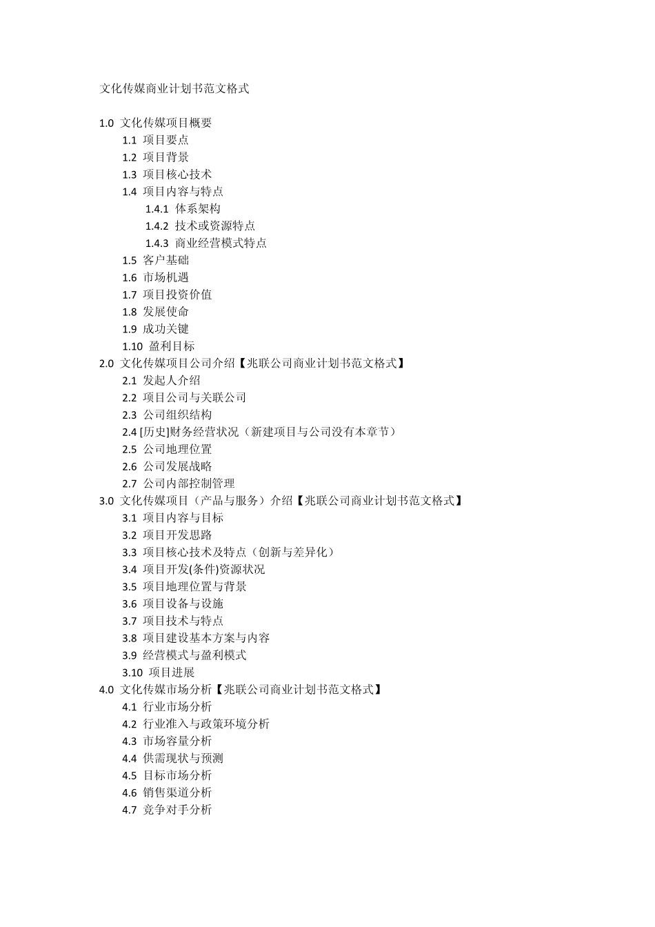 文化传媒商业计划书范文格式(重要)_第1页