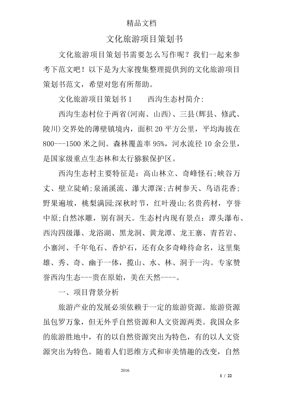 文化旅游项目策划书_第1页