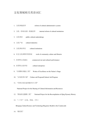 文化领域相关英语词汇