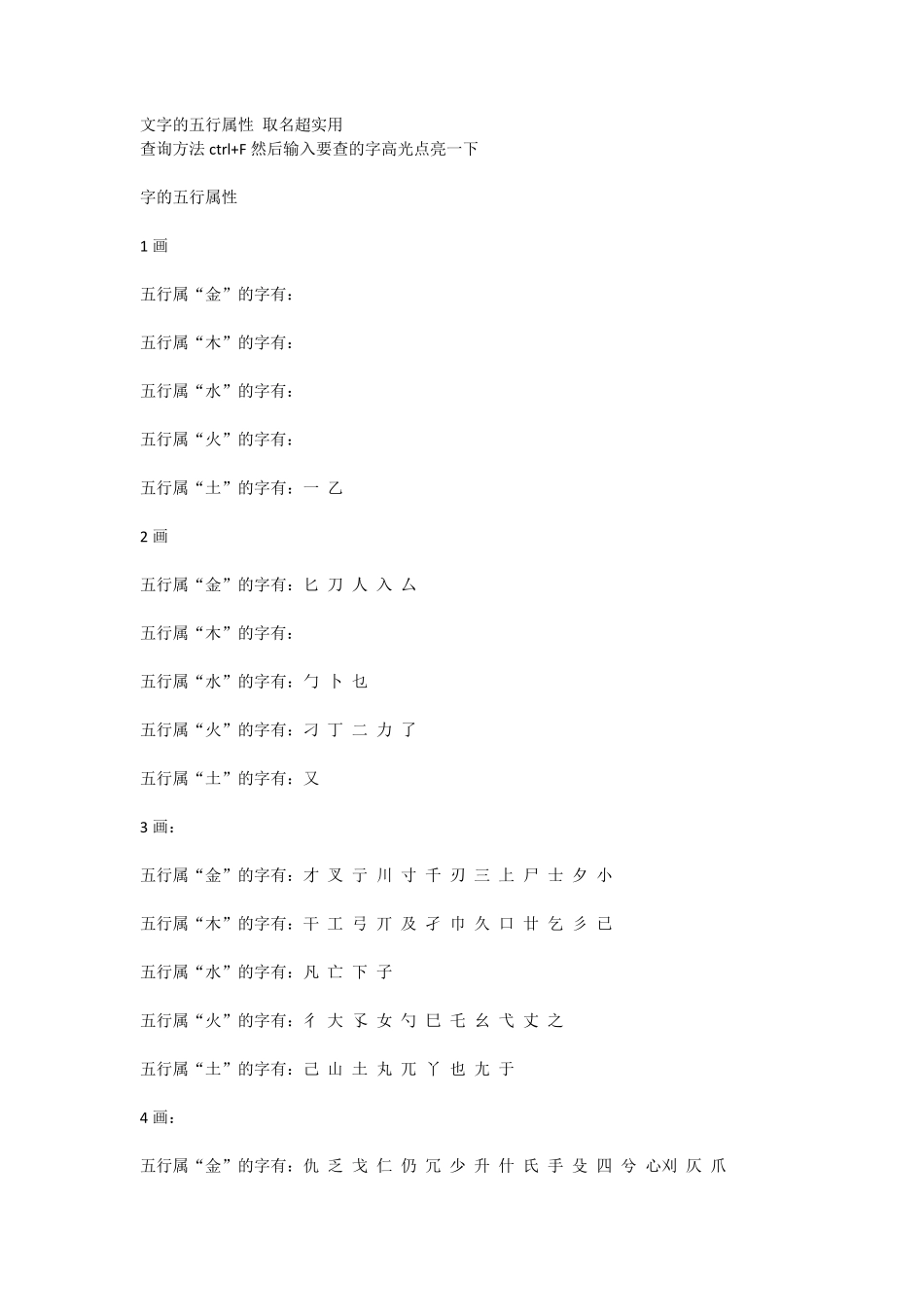 文字的五行属性取名超实用_第1页
