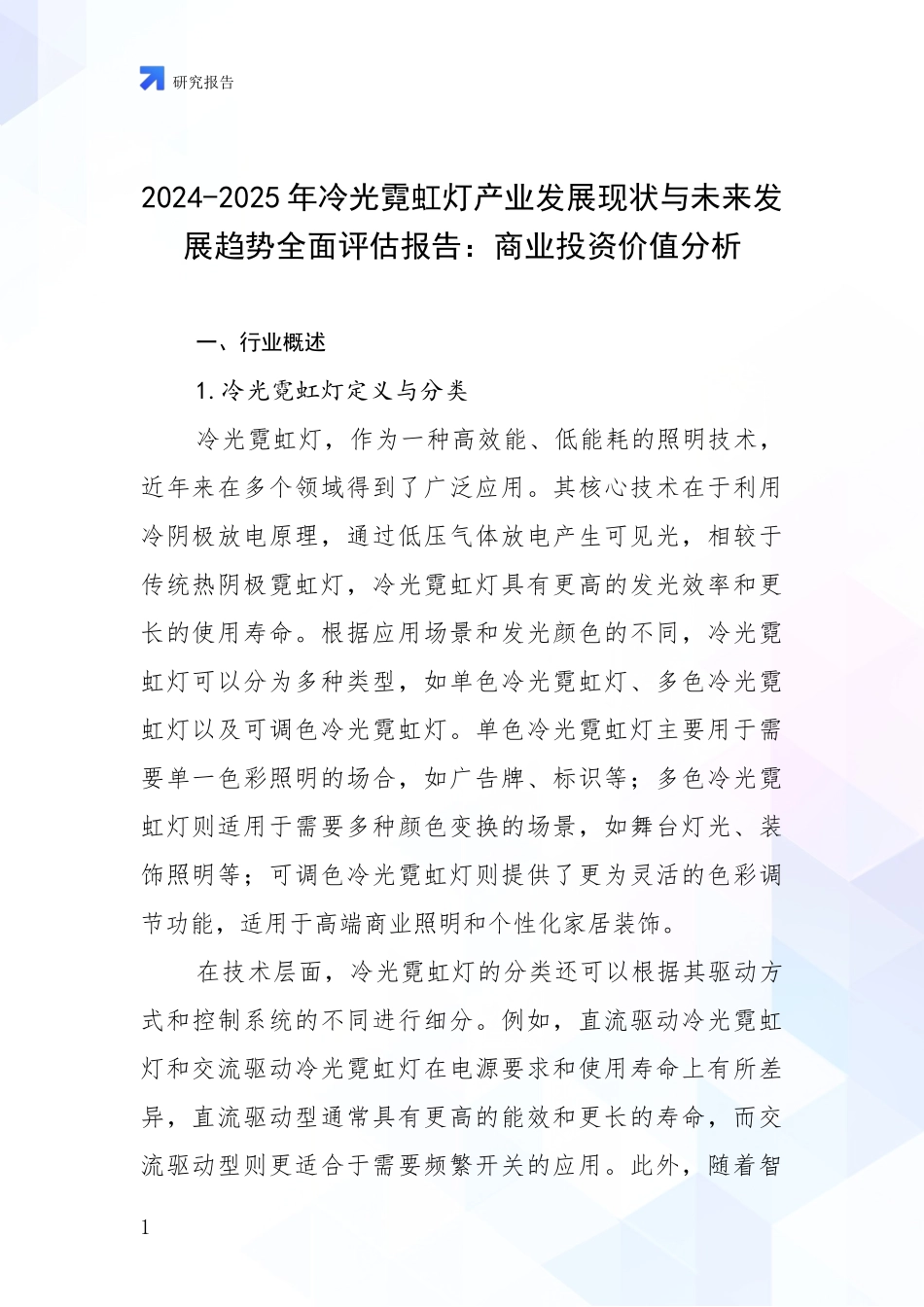 2024-2025年冷光霓虹灯产业发展现状与未来发展趋势全面评估报告：商业投资价值分析_第1页